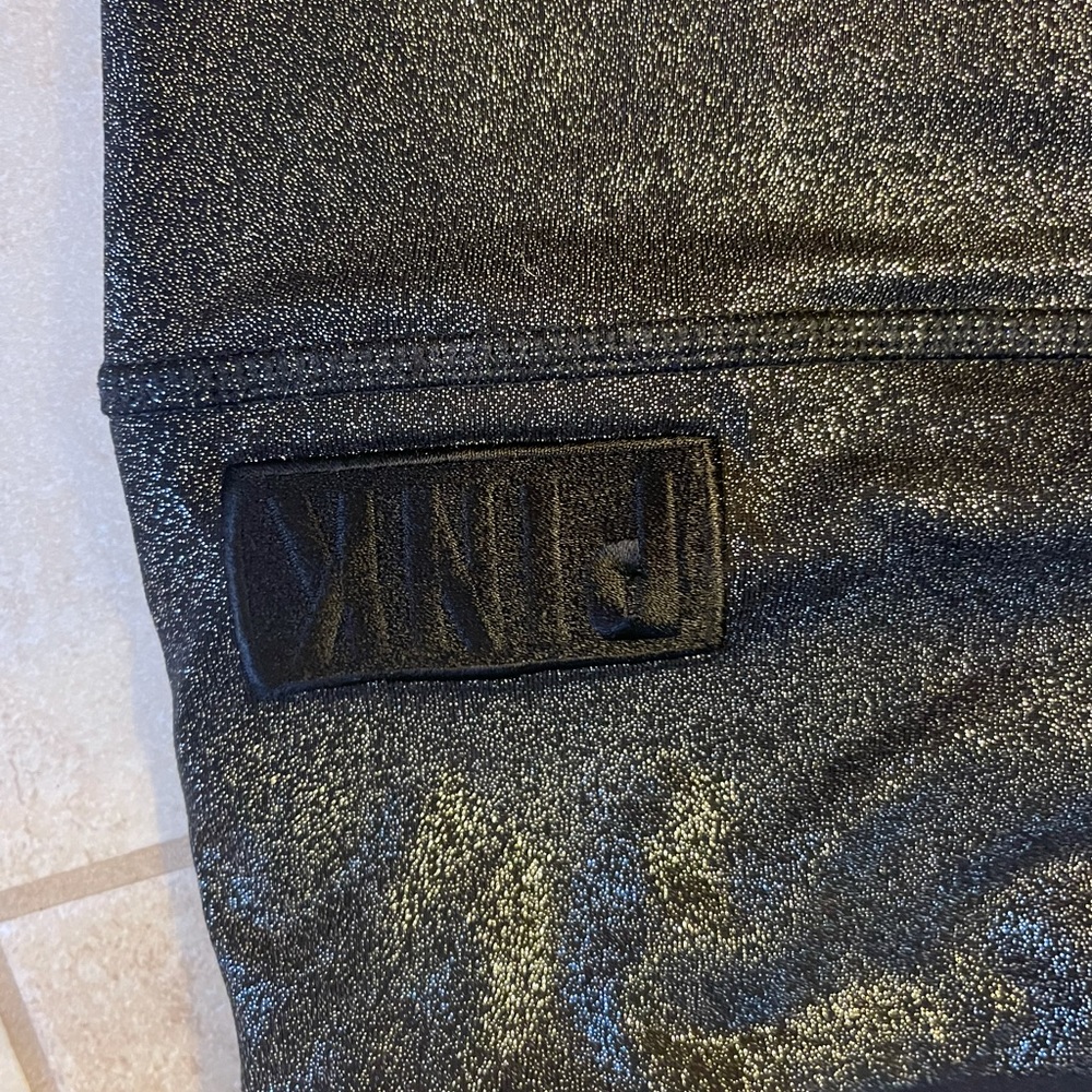 PINK Victoria Secret Shiny Black sparkle leggings large - Picture 3 of 6